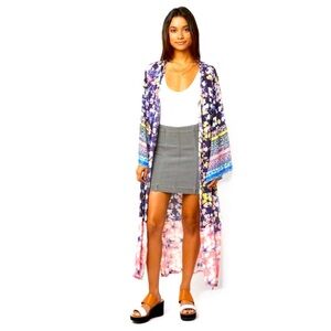 Saachi Anthropologie Tye Dye Border Print Kimono